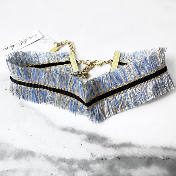❌5/$10 Ettika Fringe Choker Necklace Blue Black Gold Boho Festival New - Picture 2 of 4